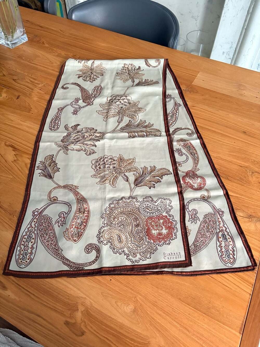 Diahann Carroll 100% Silk Paisley and Floral Long Scarf
